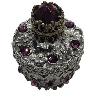 Vtg Irice Czech Glass Crown Shaped Perfume Bottle Encased in Filigree